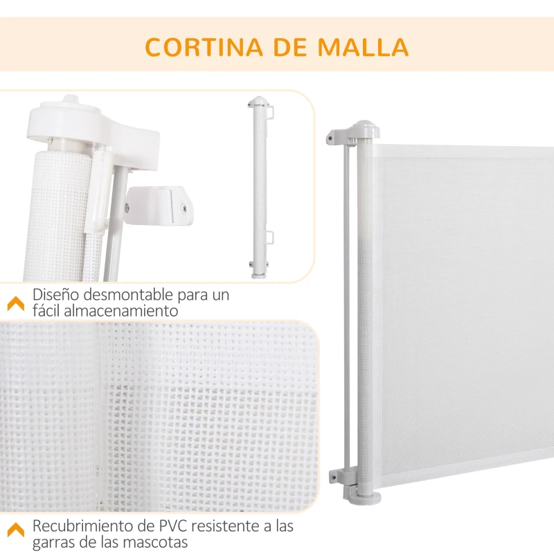 PawHut Puerta de Seguridad Extensible 0-150 cm Barrera Retráctil para Mascotas para Escaleras 165x10,7x85 cm Blanco