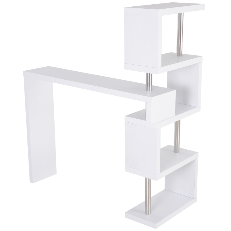 HOMCOM Bartisch-Regal Combi Stehtisch Tresentisch mit 4 Ablagefläche Multi-Winkel-Platzierung Drehbar Weiß 175x30x164,5 cm