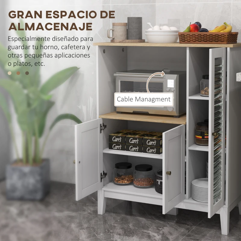HOMCOM Mueble Auxiliar de Cocina Moderno con Estantes 3 Puertas y Sistema Anti-vuelco 80x35x97 cm Blanco(m-4)