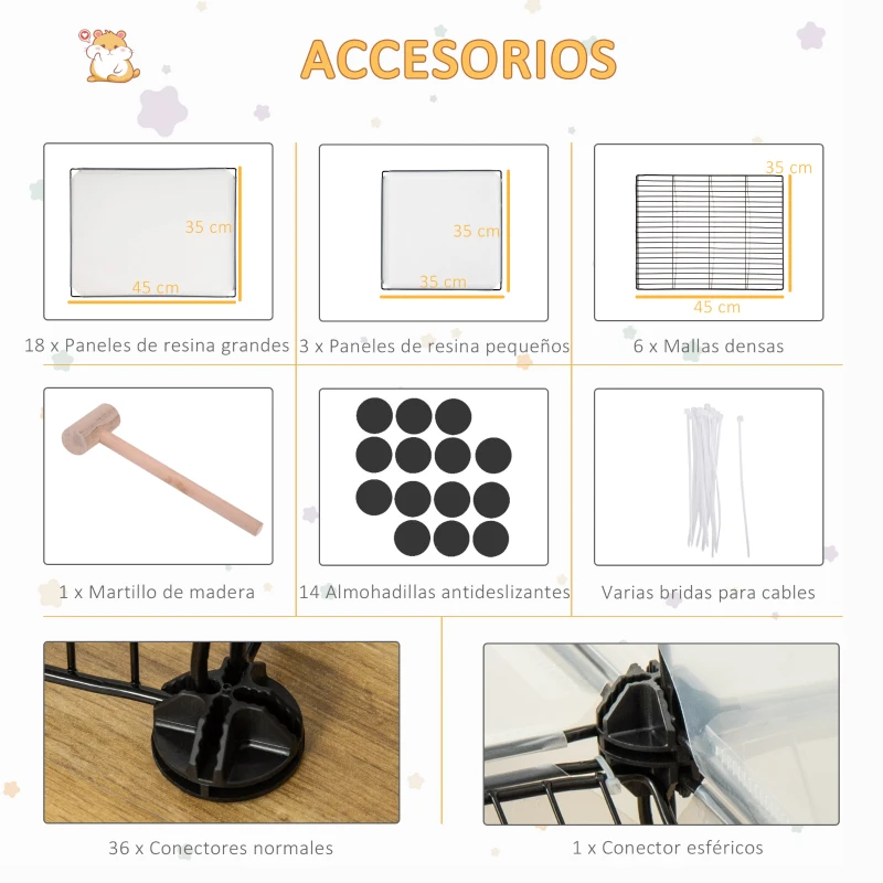 PawHut Jaula para Animales Pequeños Parque para Mascotas con 27 Paneles y Forma Personalizable para Cobayas Conejos Chinchillas 140x70x90 cm Transparente