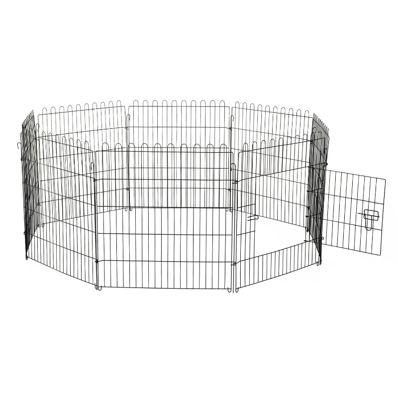 PawHut Parc enclos chiots animaux domestiques pour chiens lapins rongeurs petits animaux intérieur et extérieur diamètre 158 cm 8 panneaux 71 x 91 cm noir
