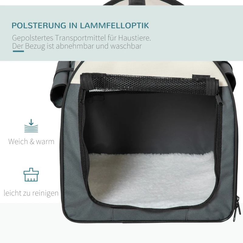 PawHut Hundebox faltbare Hundetransportbox Haustierrucksack mit Kissen Reisetasche Transportbox für Tier wasserdicht Oxfordstoff Dunkelgrau 46 x 36 x 41 cm
