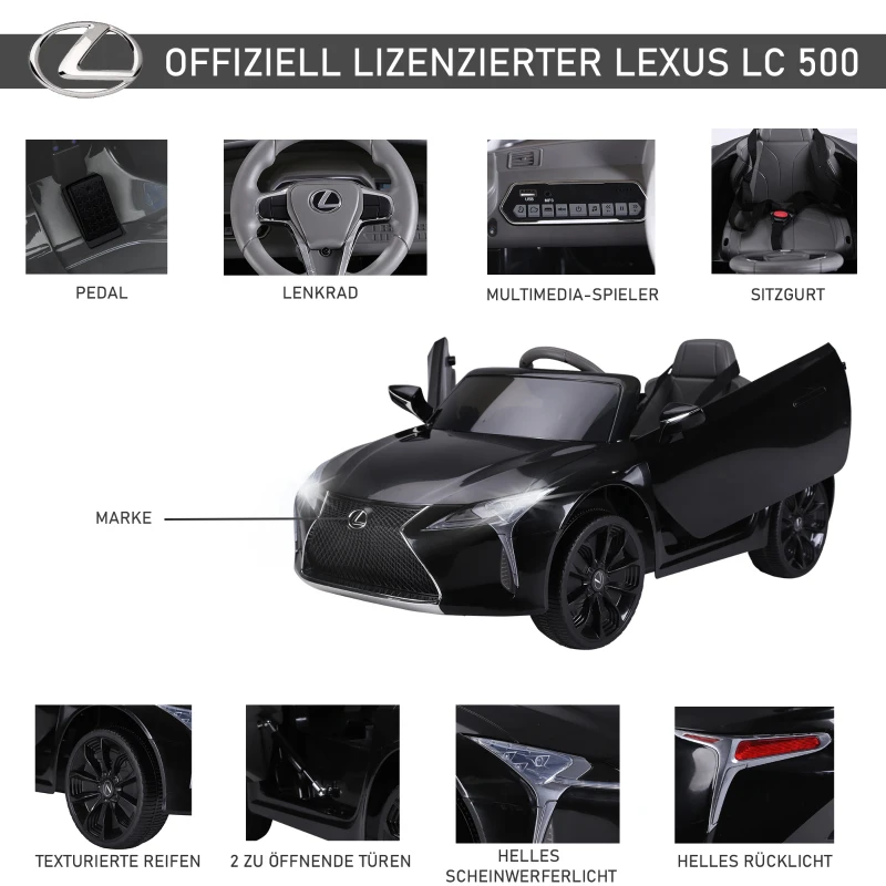 HOMCOM Kinderauto von Lexus Kinderfahrzeug für 3-6 Jahre Elektroauto mit MP3 Musik Schwarz 106 x 43 x 44 cm