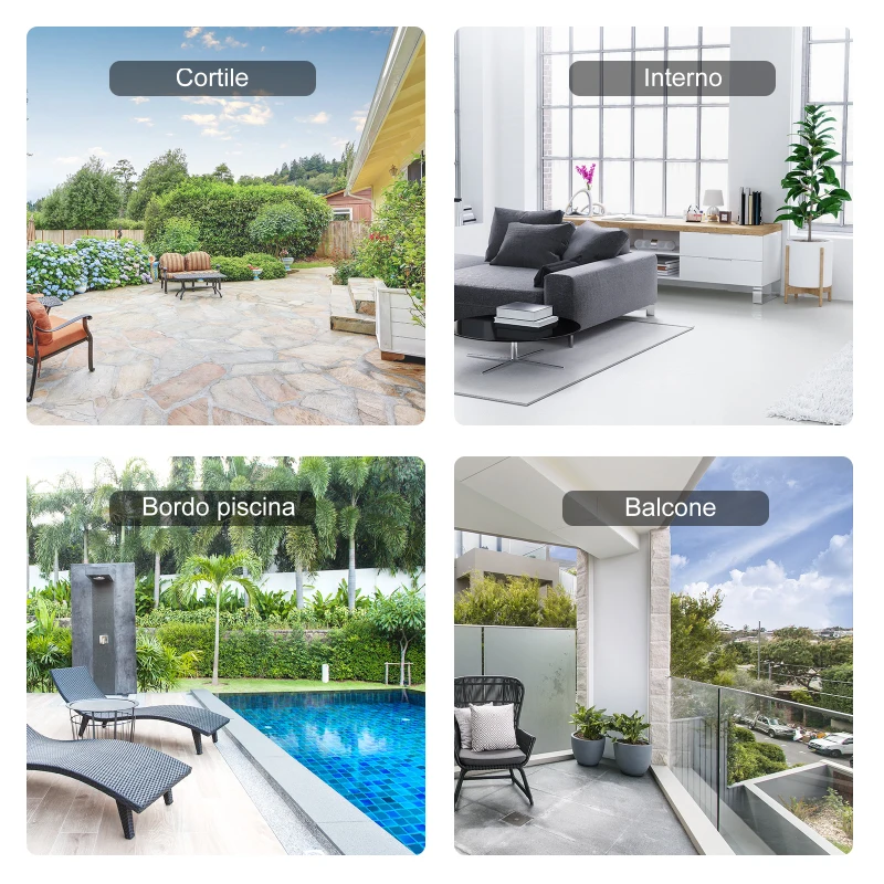 Outsunny Set 5 Pezzi Mobili da Esterno, 2 Sedie Sdraio Reclinabili, 2 Pouf e 1 Tavolino, Grigio e Nero, Metallo e Poliestere