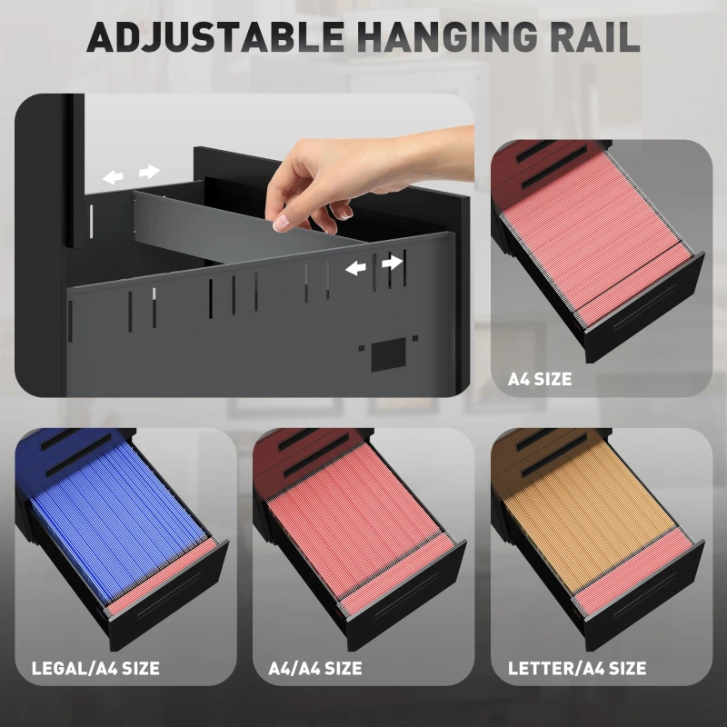 Vinsetto Three-Drawer Steel Filing Cabinet - Black