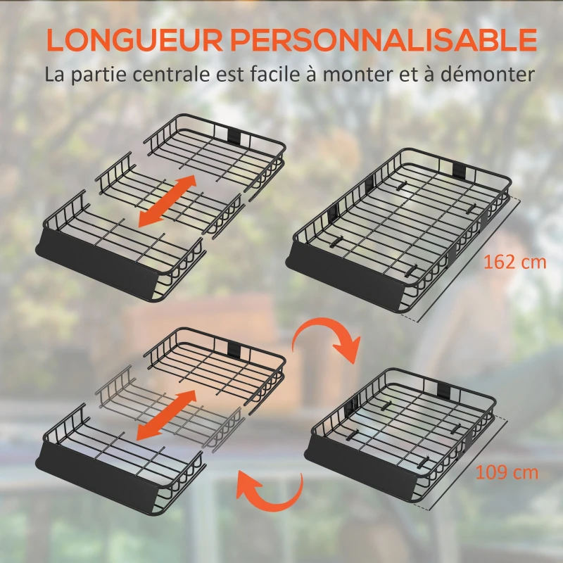 HOMCOM Porte-bagages Galerie de toit pour voiture en métal réglable en longueur de 109 à 162L cm Charge max 100kg