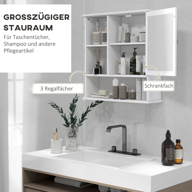 kleankin Spiegelschrank Badschrank Hängeschrank Badmöbel Wandschrank Mehrzweckschrank, Spanplatte+MDF, Weiß, 60 x 18 x 63 cm