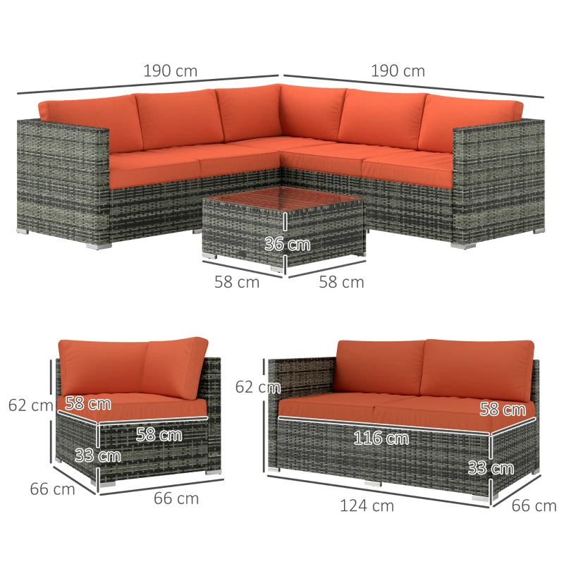 Outsunny Four-Piece Rattan Sofa Set - Orange/Grey