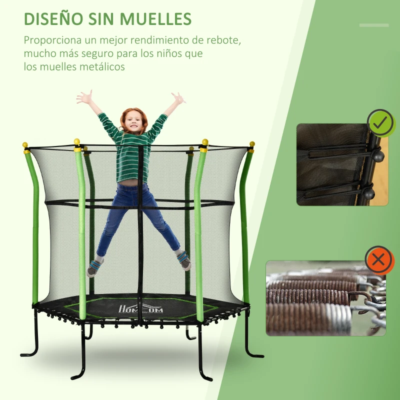 HOMCOM Cama Elástica Infantil Trampolín para Niños +3 Años con Red de Seguridad Ø163,5x163,5 cm Verde