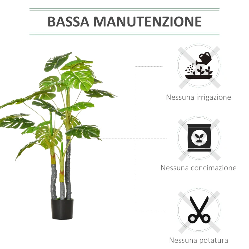 HOMCOM Monstera Pianta Artificiale per Interno ed Esterno, Pianta Finta Realistica con 20 Foglie, 120cm