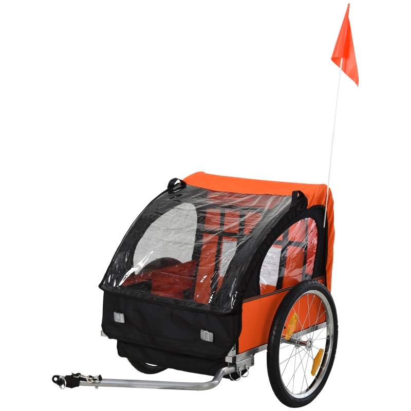 HOMCOM Kinderanhnger Kinderfahrrad geeignet fr 2 Kinder, Stahlrahmen,  Sitztrger mit Sicherheitsgurt, fr Kinder ab 18 Monaten, Oxford-Gewebe,  Stahl, 130x76x88 cm, Orange+Schwarz | Aosom.de
