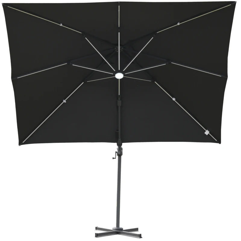 Outsunny Parasol déporté carré parasol LED inclinable pivotant 360° manivelle piètement acier dim. 3L x 3l x 2,66H m gris