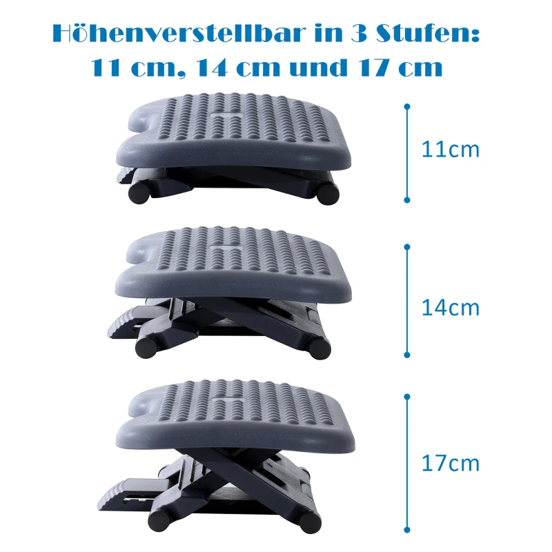 HOMCOM Fußstütze, höhenverstellbar, verstellbarer Neigungswinkel  46 cm x 35 cm x 11-17 cm, Grau