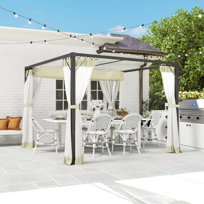 Outsunny 3 x 3m Aluminium Frame Pergola, with Retractable Roof - Khaki
