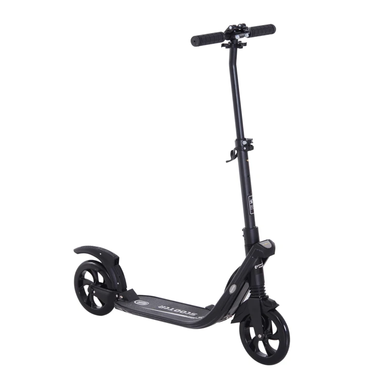 HOMCOM Folding Kick Scooter Hight-Adjustable Urban Scooter w/ Rear Brake, Double Shock Absorption System & 2 Big Wheels, For 14+ Teens Adult, Black