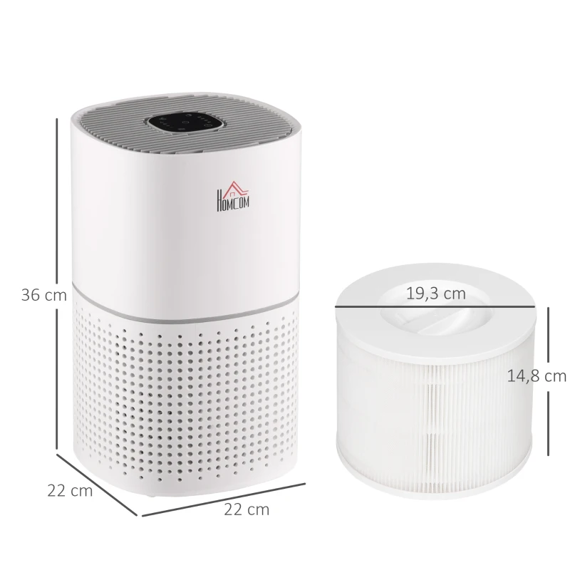 HOMCOM Purificateur d'air + Filtre pour purificateur d'air Ioniseur CADR 225m³/h minuterie 4 vitesses filtre à charbon actif