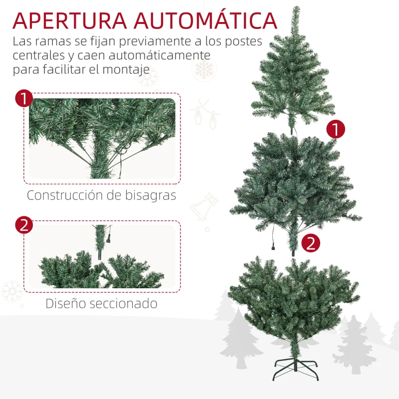 HOMCOM Árbol de Navidad Artificial de 1,8m 650 Ramas con 150 Luces LED y 100 Decoraciones Incluidas Ø106x180 cm Verde