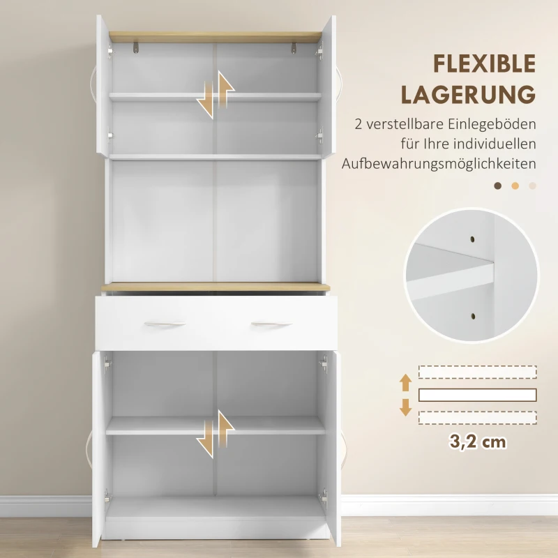 HOMCOM Küchenschrank Küchenbuffet Hochschrank, 1 Schublade, 1 Regal, 80 cm x 40 cm x 180 cm, Weiß