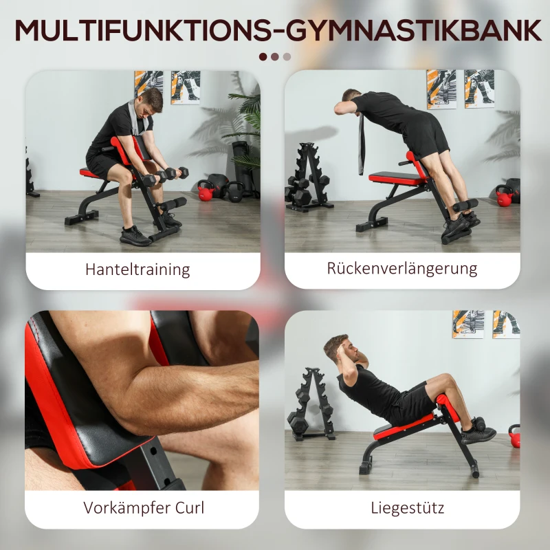 SPORTNOW Hantelbank, Multifunktions-Trainingsbank, Klappbar Fitnessbank, bis 120 kg belastbar, Stahl, Schwarz
