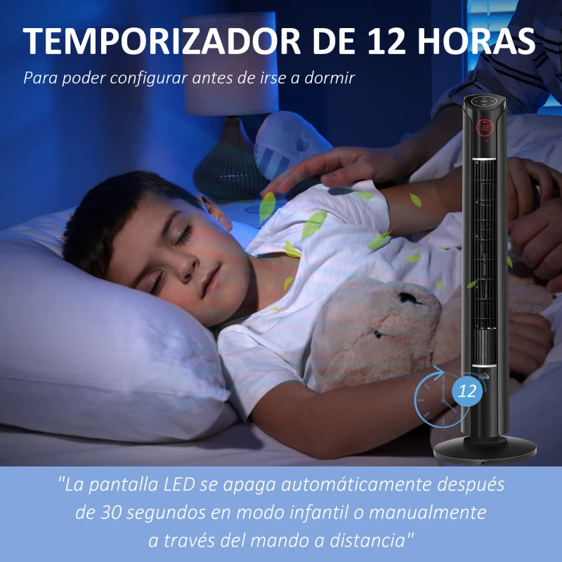 HOMCOM Ventilador Vertical 45W con Mando a Distancia 3 Velocidades 4 Modos Pantalla LED Temporizador 12h y Oscilante 70° Negro