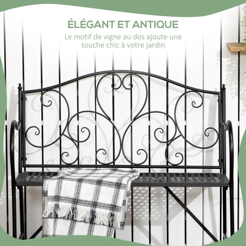 Outsunny Banc de jardin 2 places banquette extérieur terrasse patio en acier style romantique - 106 x 42 x 95 cm noir