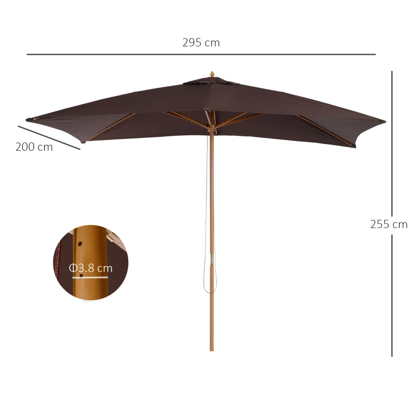 Outsunny Ombrellone m da Giardino 2x3 in Legno Laccato con Copertura Rimovibile, Marrone