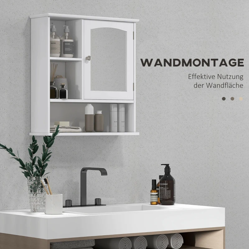 kleankin Spiegelschrank Badschrank Hängeschrank Badmöbel Wandschrank Mehrzweckschrank, Spanplatte+MDF, Weiß, 60 x 18 x 63 cm