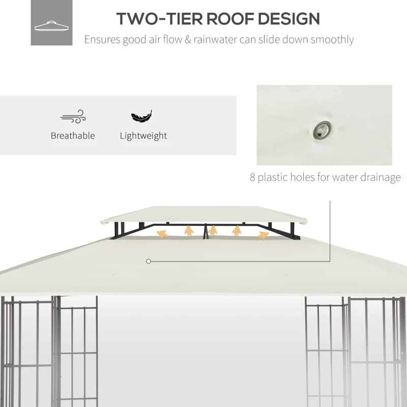Outsunny Techo de Repuesto 4x3 m para Cenador de Jardín 2 Niveles Transpirable con 8 Orificios de Drenaje Cubierta Superior de Reemplazo para Pabellón Gazebo Exterior Beige