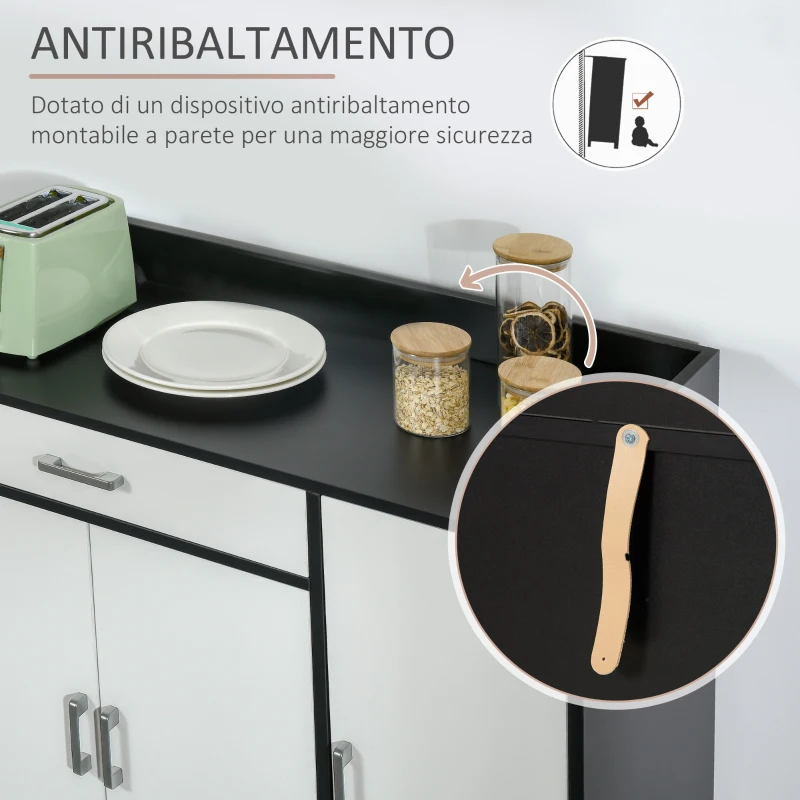 HOMCOM Mobiletto da Cucina Moderno in MDF con 2 Armadietti, 1 Cassetto e Ripiani Regolabili, 90x40x90 cm