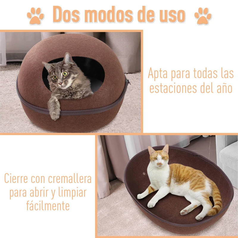 PawHut Cueva Gato Cama para Gato de Forma de Cáscara Semi-Cerrado Casa para Gatos Interior Desmontable Fieltro 47x38x24cm