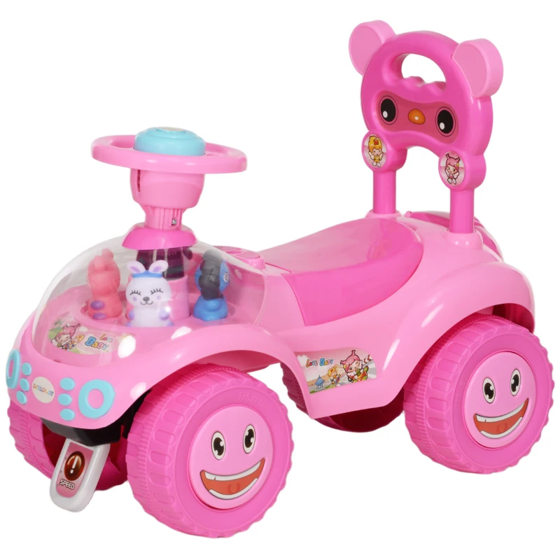 AIYAPLAY Foot to Floor oddler Ride on Toy w/ Music, Light, Horn, Under Seat Storage, Anti-Over-Backwards Device, Pink
