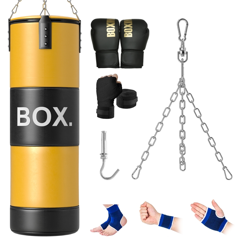 SPORTNOW Saco de Boxeo sin Relleno con Guantes de Boxeo Gancho y Muñequeras y Tobilleras Amarillo