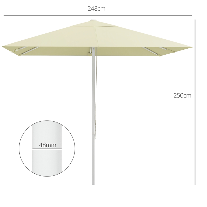 Outsunny Parasol de jardin extérieur carré 2,48 x 2,48 x 2,50 m, 2 hauteurs réglables, toile haute densité 180 g/m², beige