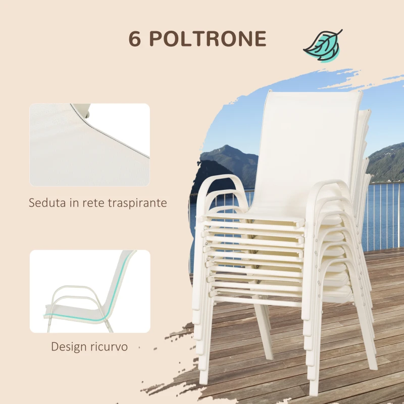 Outsunny Set da Giardino 8 Pezzi con Sedie, Ombrellone e Tavolo con Piano in Vetro