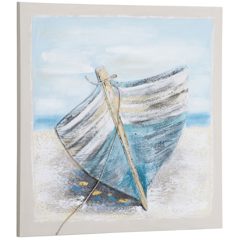 HOMCOM Wandbild "Boot am Strand" Nostalgisch 80L x 80B x 2,8H cm