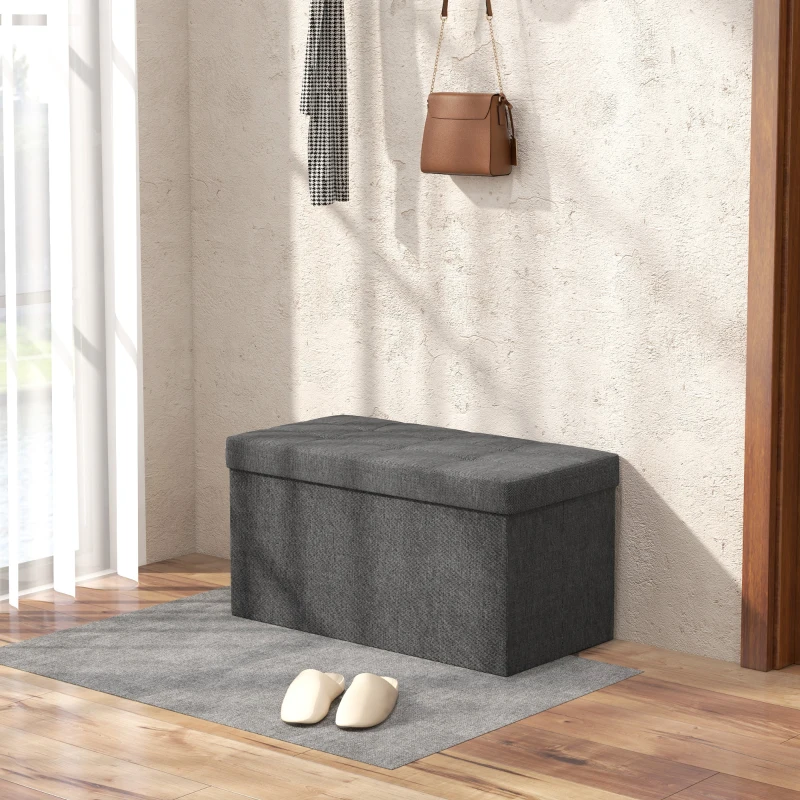 HOMCOM Baúl de Almacenaje para Dormitorio Plegable 84L Tapizado de Lino Sintético con Tapa para Salón 76x38x38 cm Gris Oscuro