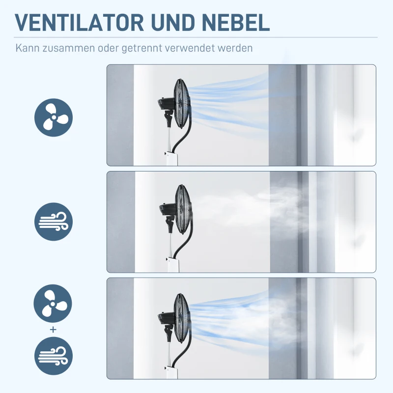 HOMCOM Standventilator mit Luftbefeuchtung, leise, mobil, Fernsteuerung, Schwarz/Weiß