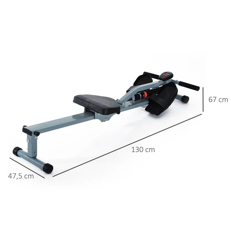 HOMCOM Rameur hydraulique à 12 niveaux de résistance, rameur d'appartement avec écran LCD, pédale antidérapante, charge 100 kg, pour maison, salle de gym, l'équipement d'entraînement d'intérieur, noir(m-3)