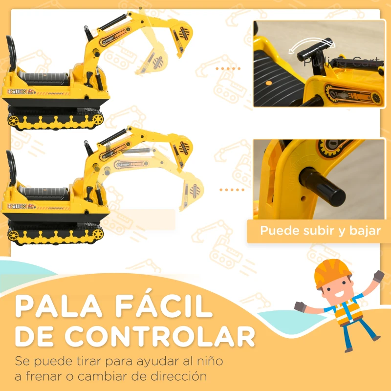 HOMCOM Excavadora sin Pedales con Brazo Móvil Correpasillos con Asiento de Almacenaje 78x24x58,5 cm Amarillo