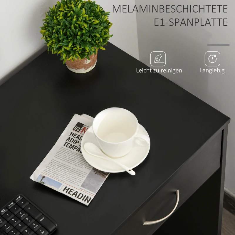 HOMCOM Schreibtisch mit Regal Schublade Computertisch Bürotisch Arbeitstisch großer Stauraum industrieller Stil E1-Spanplatte Metall Schwarz 100 x 45 x 73,9 cm