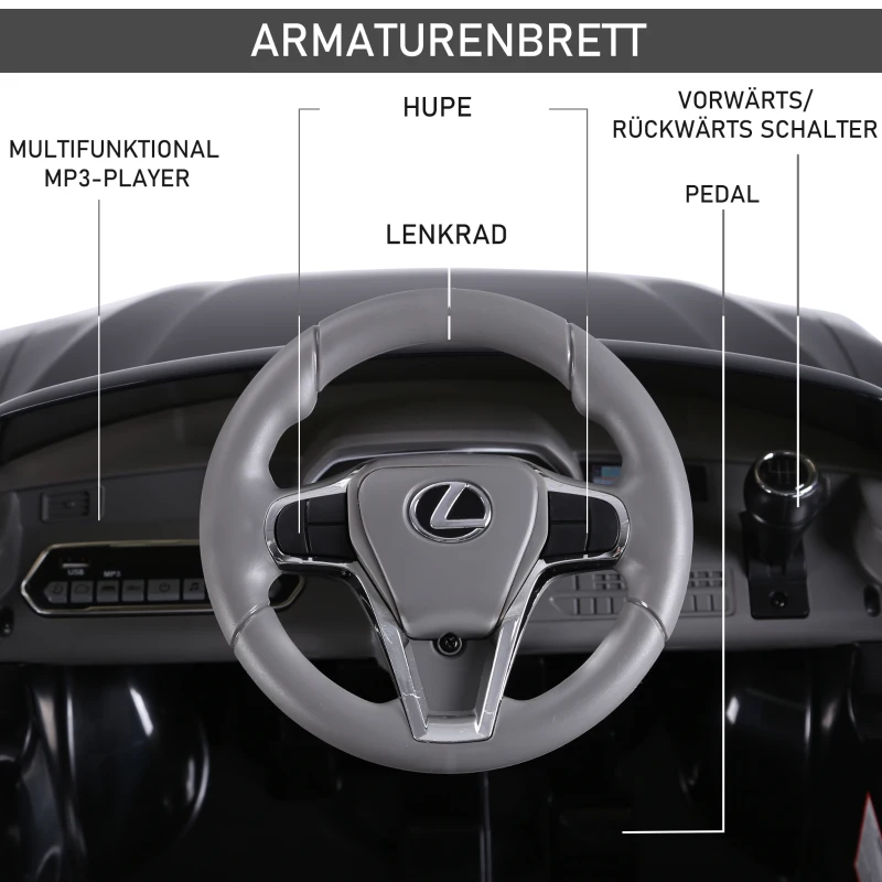 HOMCOM Kinderauto von Lexus Kinderfahrzeug für 3-6 Jahre Elektroauto mit MP3 Musik Schwarz 106 x 43 x 44 cm
