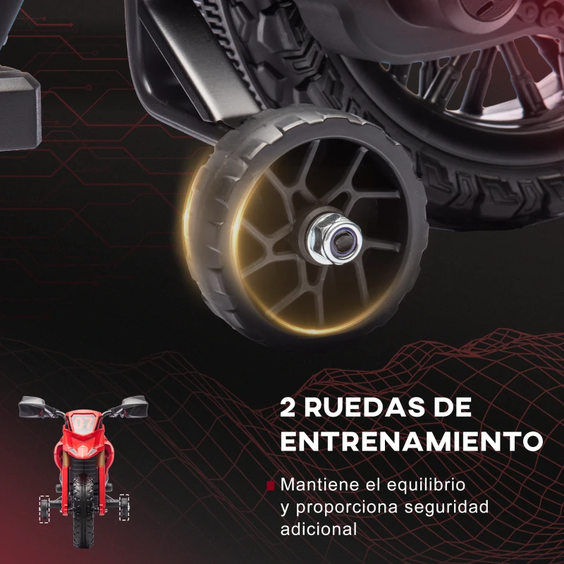 AIYAPLAY Moto Eléctrica para Niños de +3 Años Moto de Batería para Niños 12V con Ruedas Auxiliar y Bocina Carga 30 kg Rojo