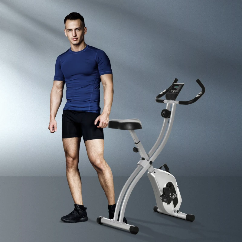 HOMCOM Heimtrainer X-Bike Fahrradtrainer mit 8 stufig einstellbarem Magnetwiderstand faltbares Fitnessfahrrad höhenverstellbar LCD Trainingscomputer Handpulssensoren Silber+Schwarz 86 x 47 x 112 cm