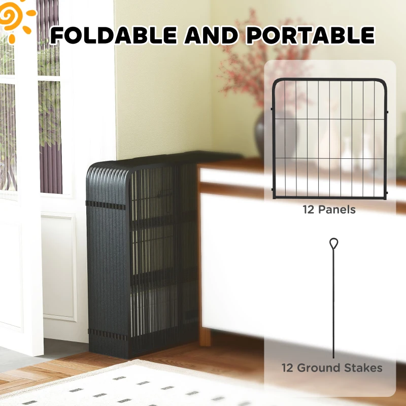PawHut 12-Panel Solid Dog Playpen with Doors, for Small Dogs, 60cm High, Black