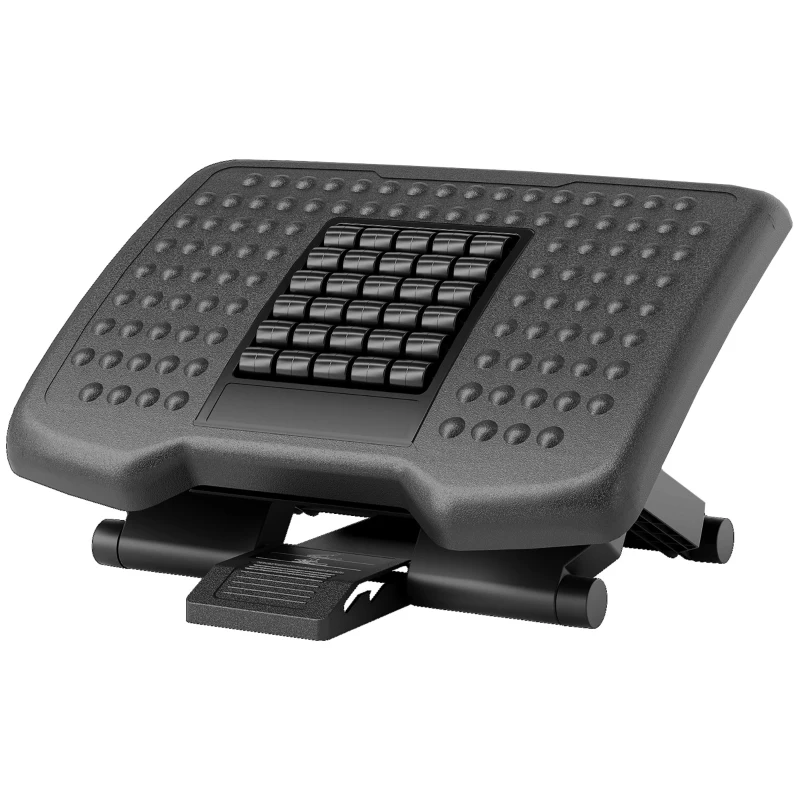 HOMCOM Poggiapiedi per Scrivania Ergonomico con Rulli Massaggianti, Regolazione Altezza e Angolazione, Nero