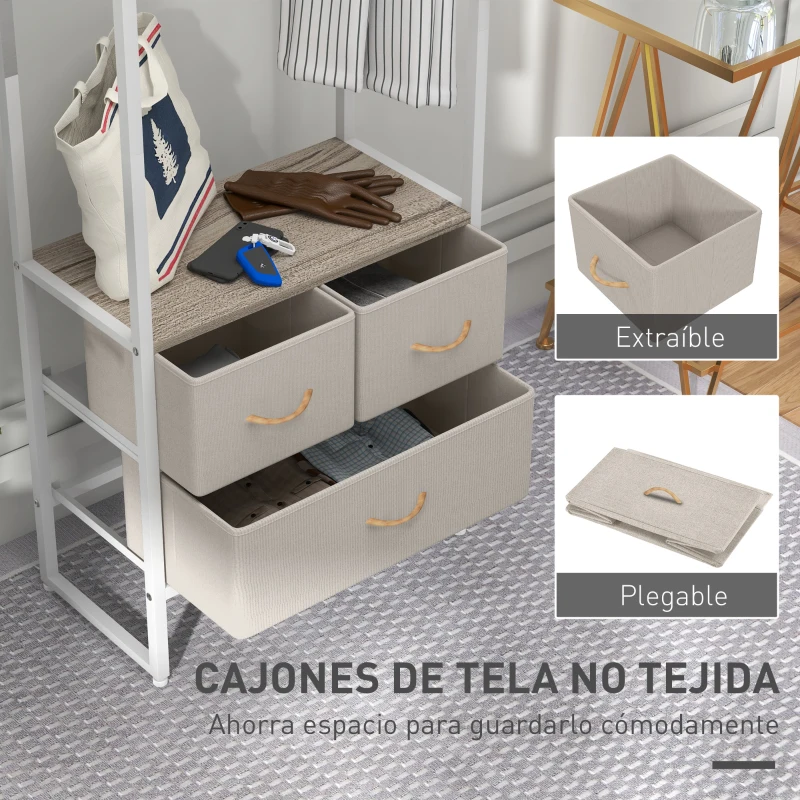 HOMCOM Perchero para Ropa Perchero Recibidor con 3 Cajones de Tela y Estante de Almacenamiento 58,5x30x178 cm Natural(m-5)
