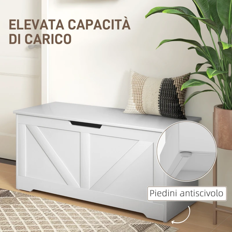 HOMCOM Cassapanca in Legno con Cerniere di Sicurezza, Panca Contenitore Capacità 127L, 100x40x45cm, Bianco