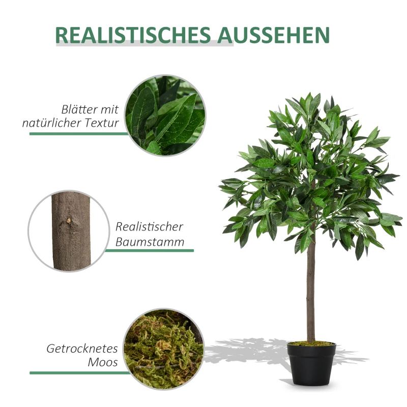 Outsunny 2er-Set Künstlicher Lorbeerbaum, 90 cm, Kunstpflanzen im Zementtopf, Kunststoff-Pflanzen für drinnen und draußen, Grün