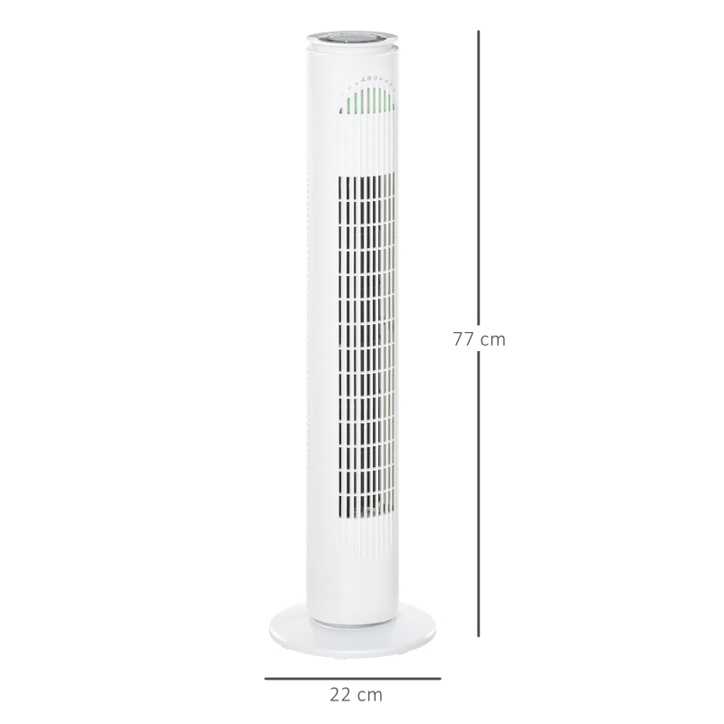 HOMCOM Ventilatore a Torre 45W a 3 Modalità e 3 Velocità con Timer da 10h, in ABS, Ø22 x 77A cm, Bianco