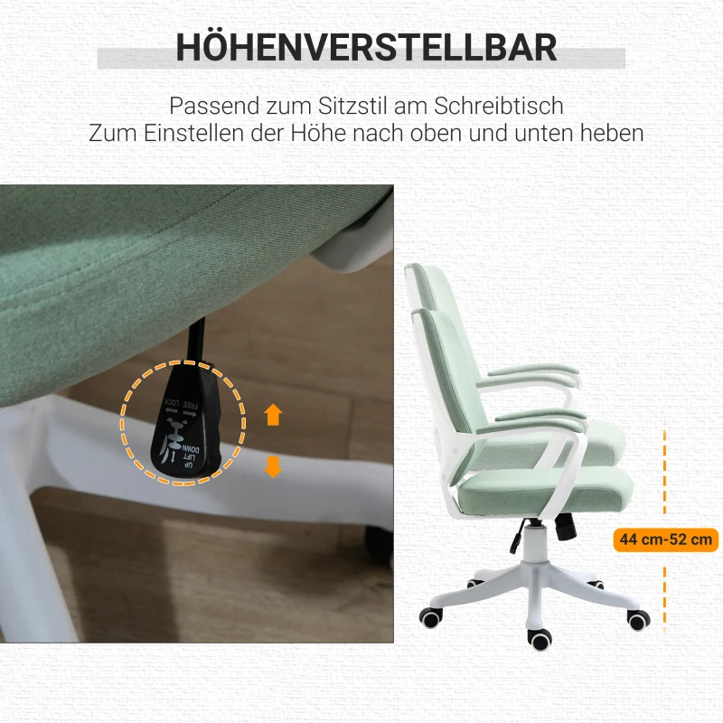 Vinsetto Bürostuhl Schreibtischstuhl Home-Office-Stuhl mit Wippenfunktion Rückenlehne höhenverstellbarer dick gepolstert ergonomisch 360°-Drehräder Polyester Nylon PP Grün+Weiß 62x69x92-100 cm